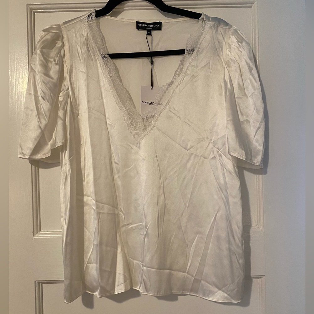 Generation Love Mona Lace Combo Silk Blouse NWT, Size M